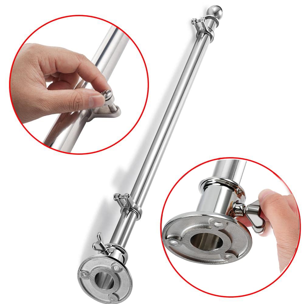Marine Flag Pole with Base, 316 Stainless Steel Flag Pole Set, 42 in O273