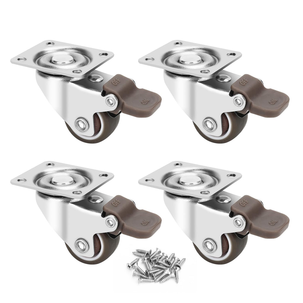 1 Inch TPE Rubber Swivel Caster Wheels Set of 4 with Brakes O6210