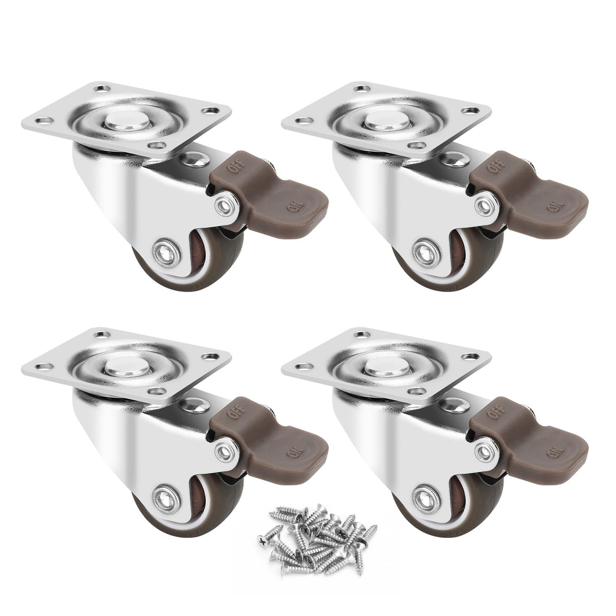 1 Inch TPE Rubber Swivel Caster Wheels Set of 4 with Brakes O6210