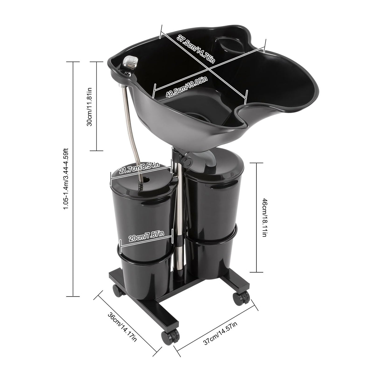 Portable Height and Angle Adjustable Shampoo Basin with 2 Water Buckets and 4 Wheels W182952