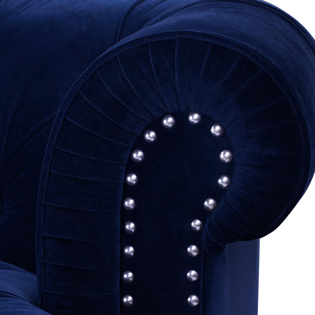 Navy Blue Velvet Tufted Sofa H620