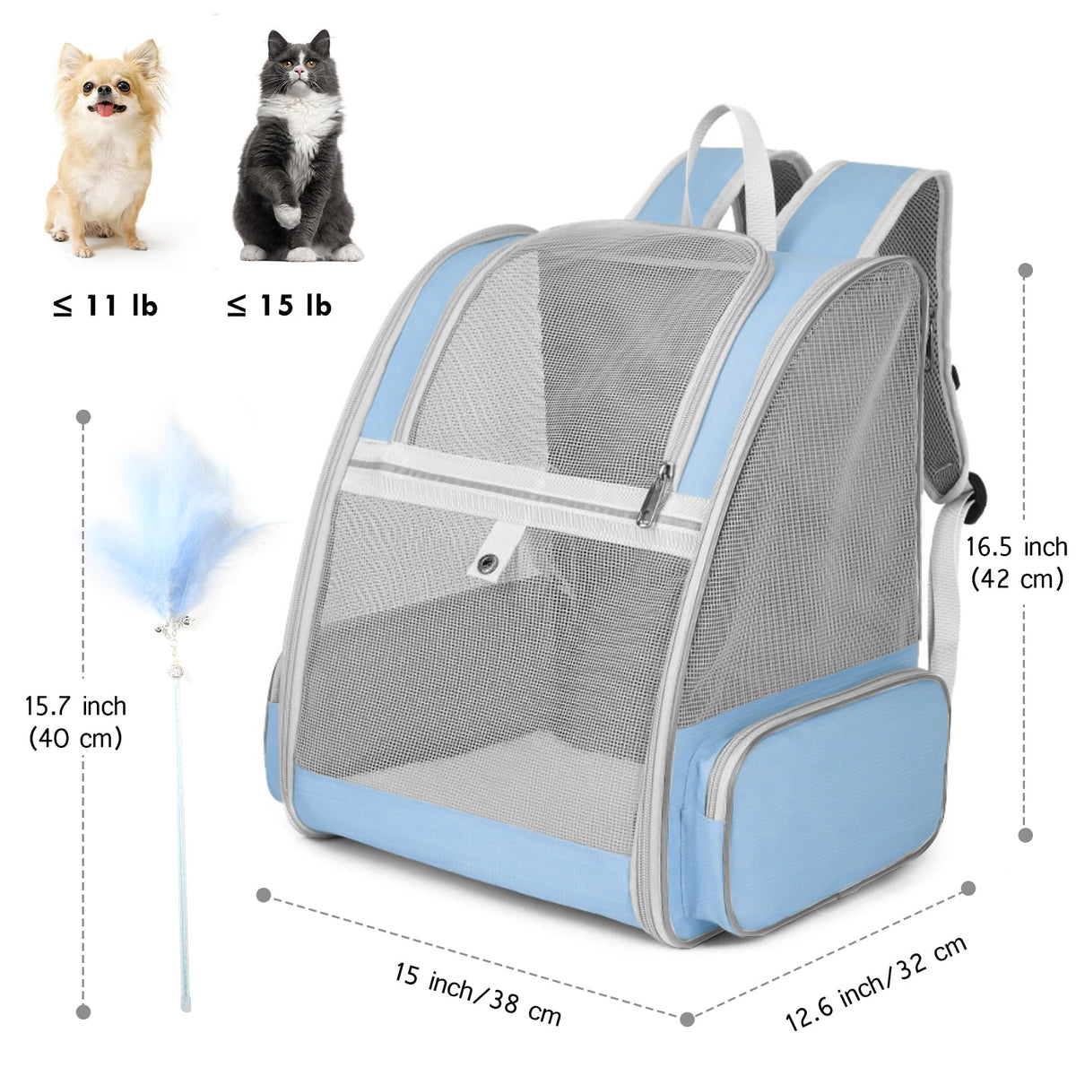Blue Collapsible Cat Backpack Carrier with Mesh O52376