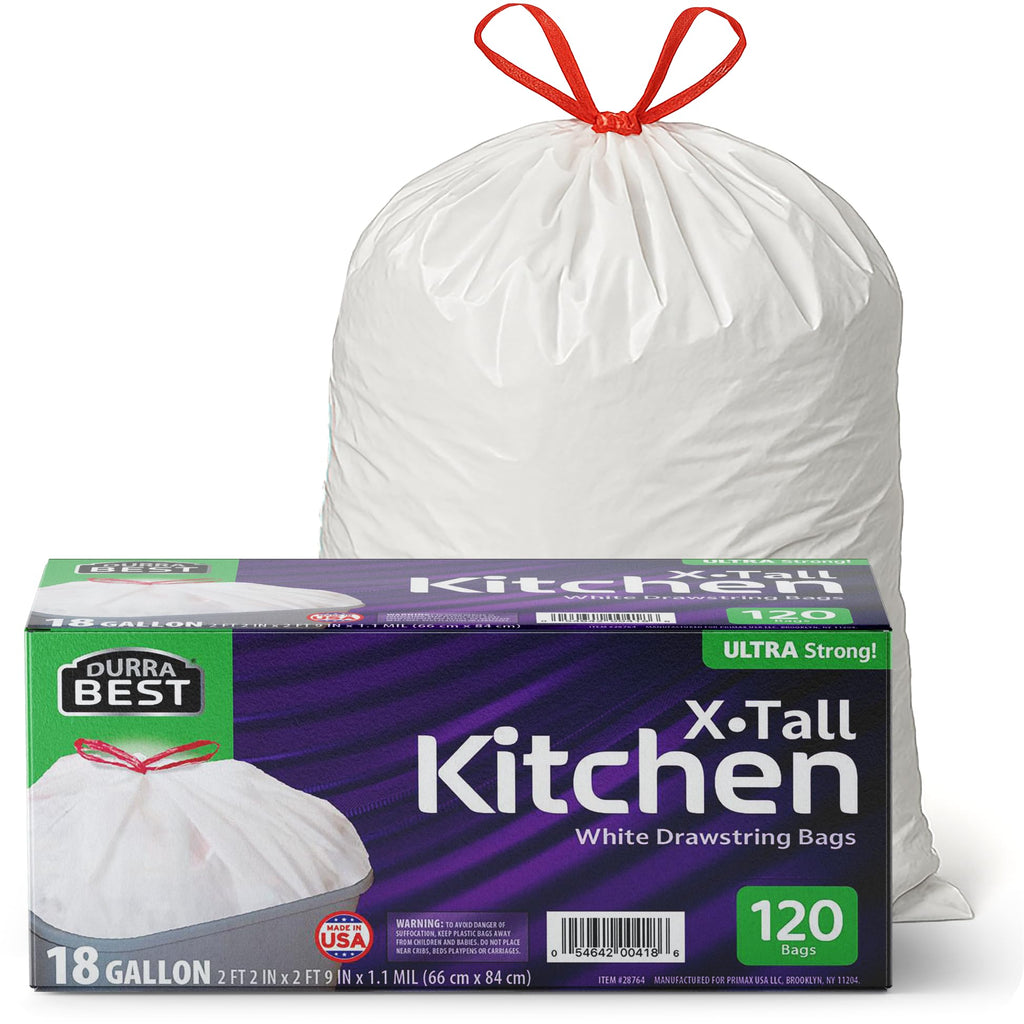 120 Count 18 Gallon White Heavy-Duty Drawstring Trash Bags J3456