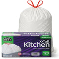 120 Count 18 Gallon White Heavy-Duty Drawstring Trash Bags J3456