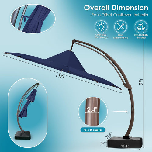 11-FT Patio Offset Cantilever Umbrella with Base Y277