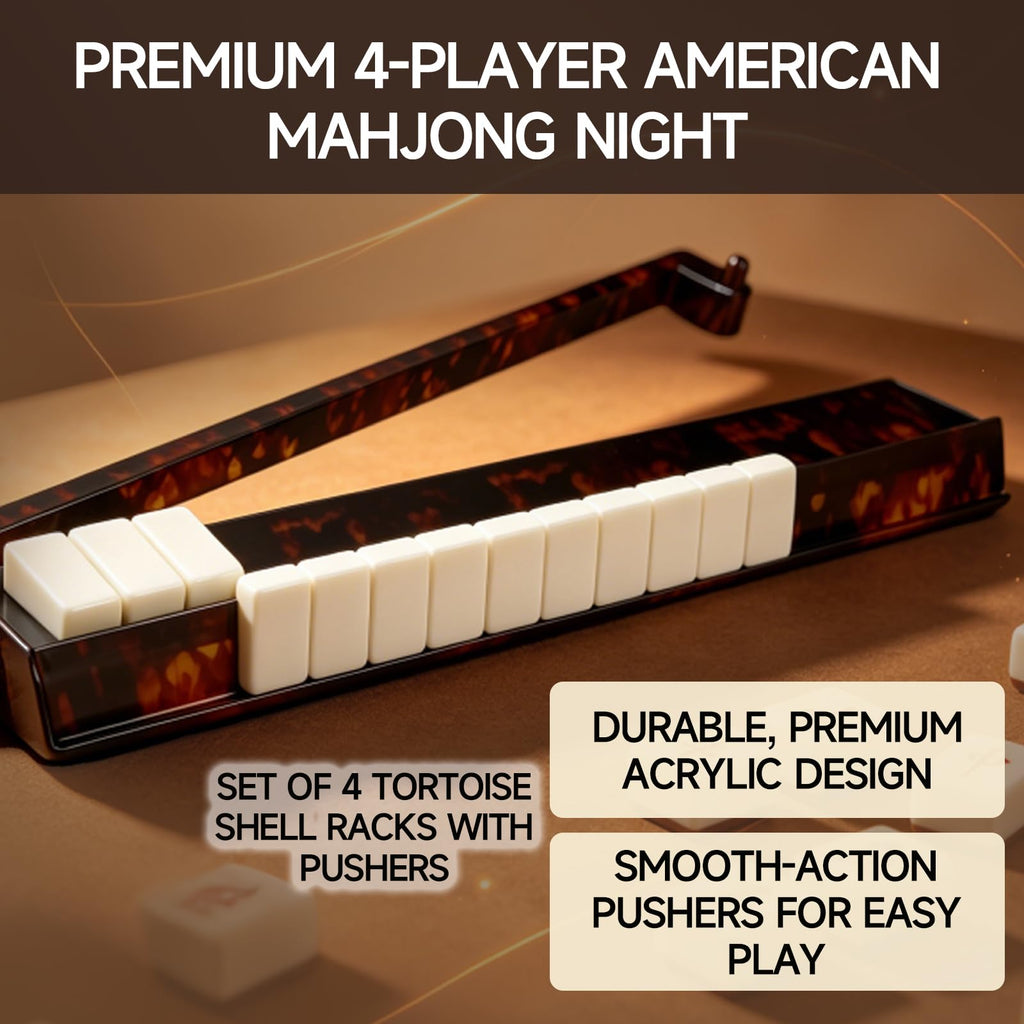 Tortoise Shell Acrylic Mahjong Racks with Pushers Set of 4 C78938