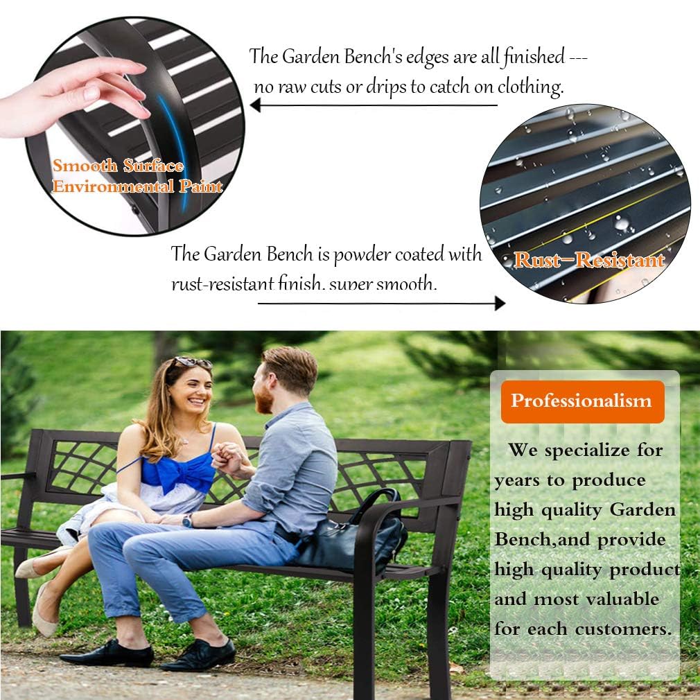 Black Metal Patio Bench with Armrest Z89365