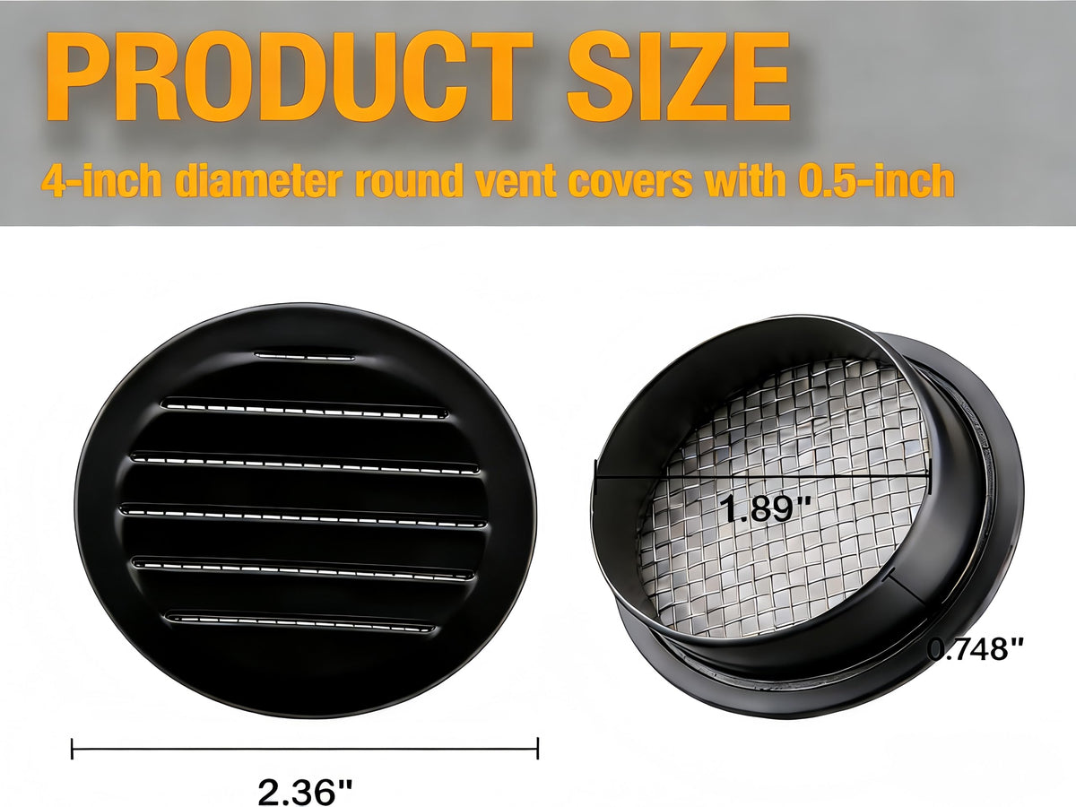 Black 2 Inches Round Aluminum Louver with Insect Screen Y9717