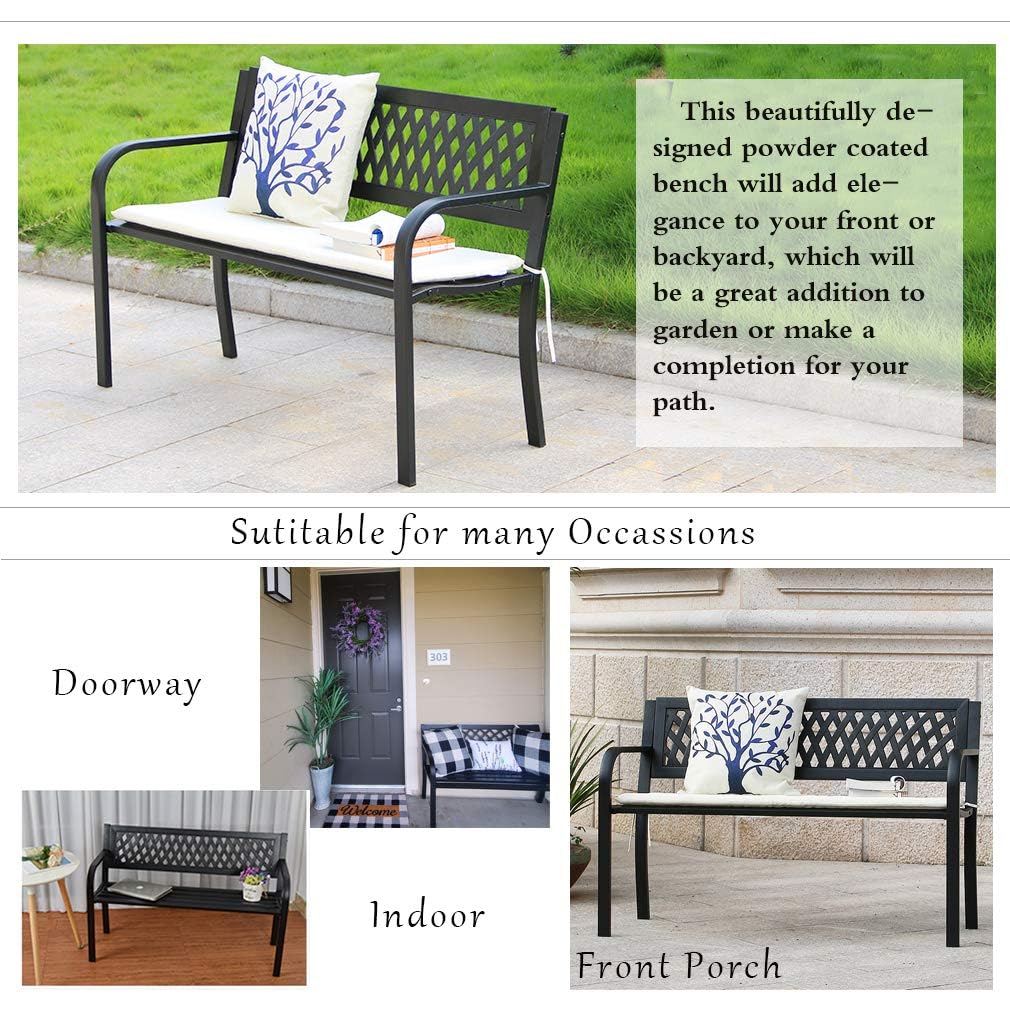 Black Metal Patio Bench with Armrest Z89365