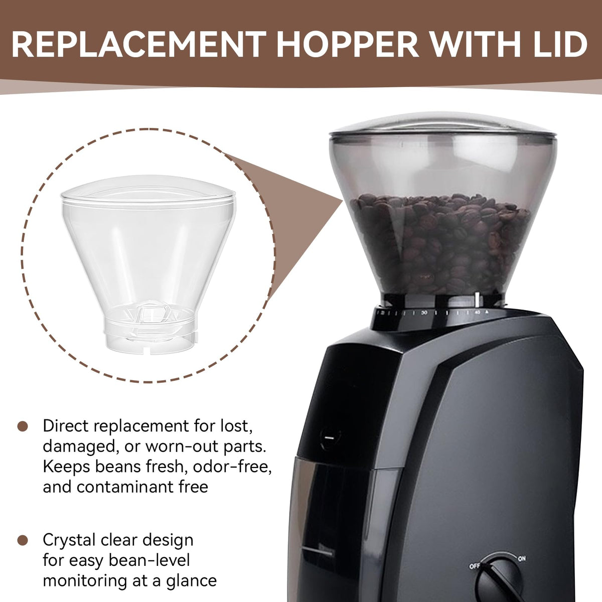 Hopper with Lid for Coffee Grinders E1352