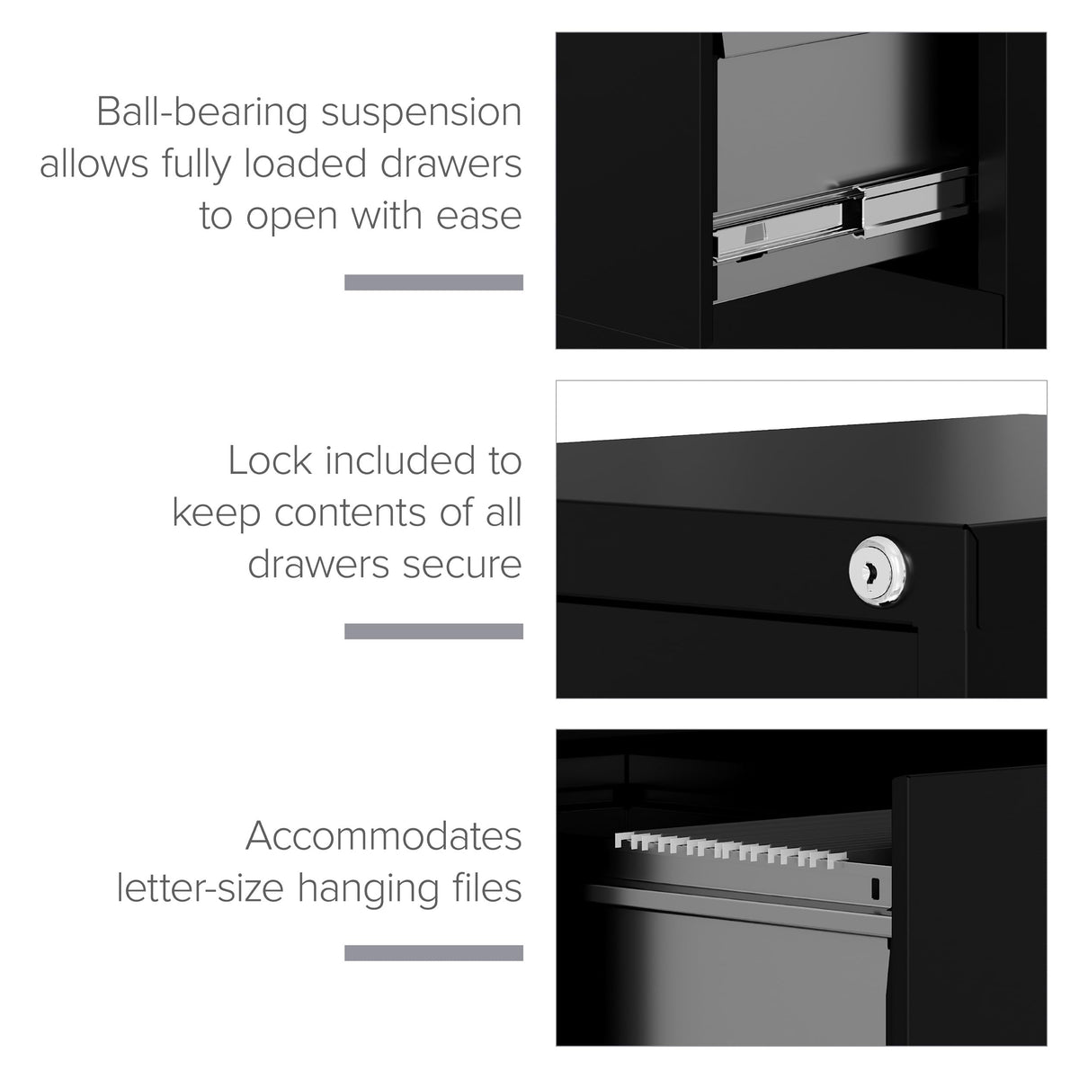 15" W 4 Drawer Vertical File Cabinet, Black, Letter C344059