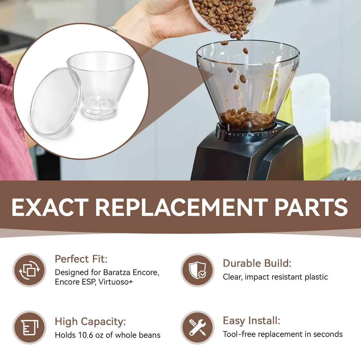 Hopper with Lid for Coffee Grinders E1352