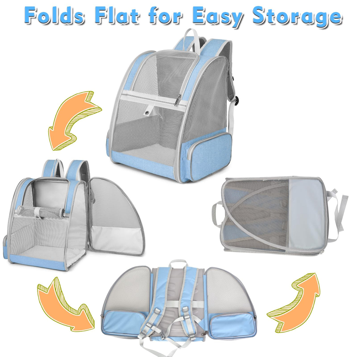 Blue Collapsible Cat Backpack Carrier with Mesh O52376