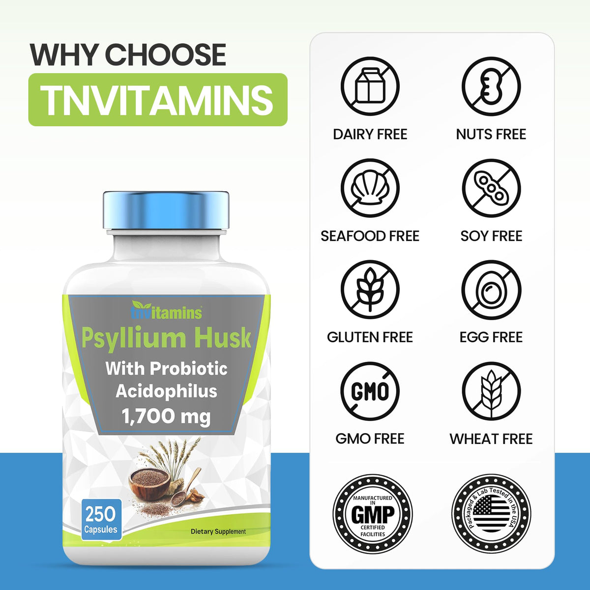 Psyllium Husk Capsules 1700 MG 250 Capsules H10444