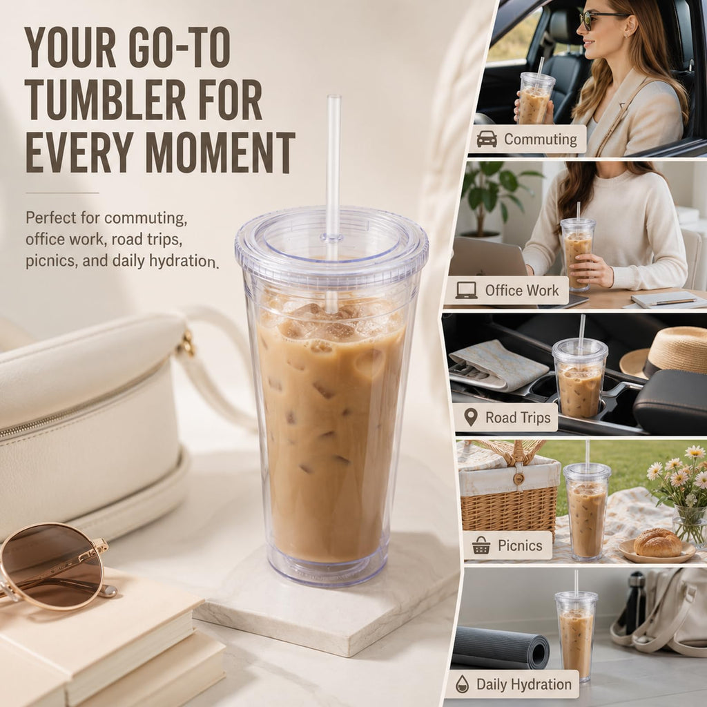32oz Clear Tumblers with Lids and Straws F647525