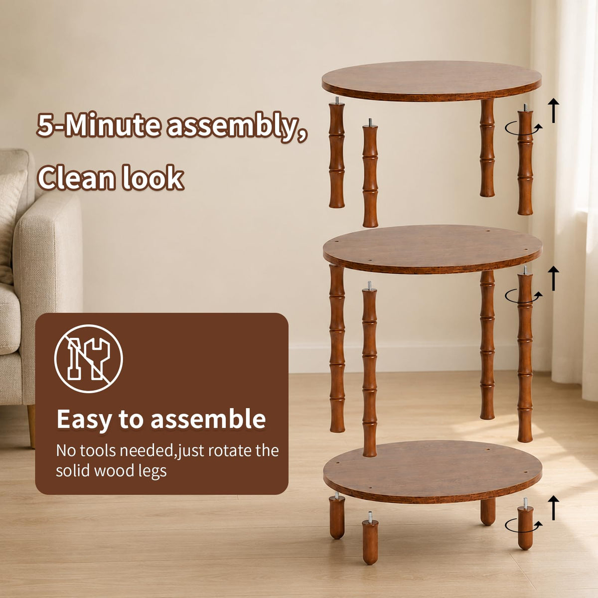 Brown 3-Tier Oval Side Table J586