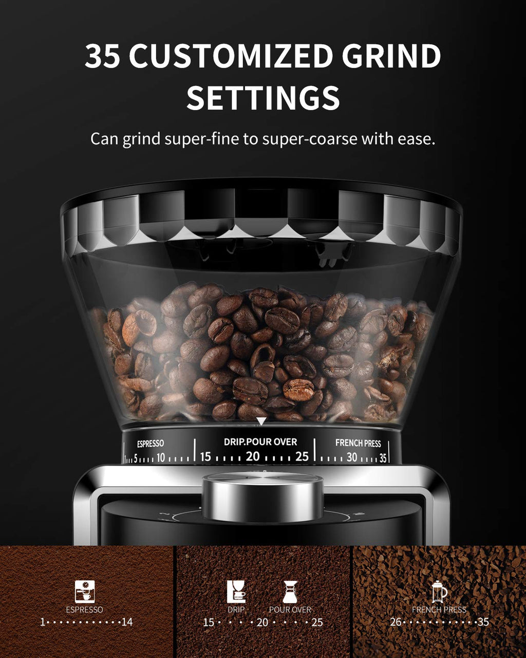Conical Burr Electric Coffee Grinder 35 Settings Black S61537