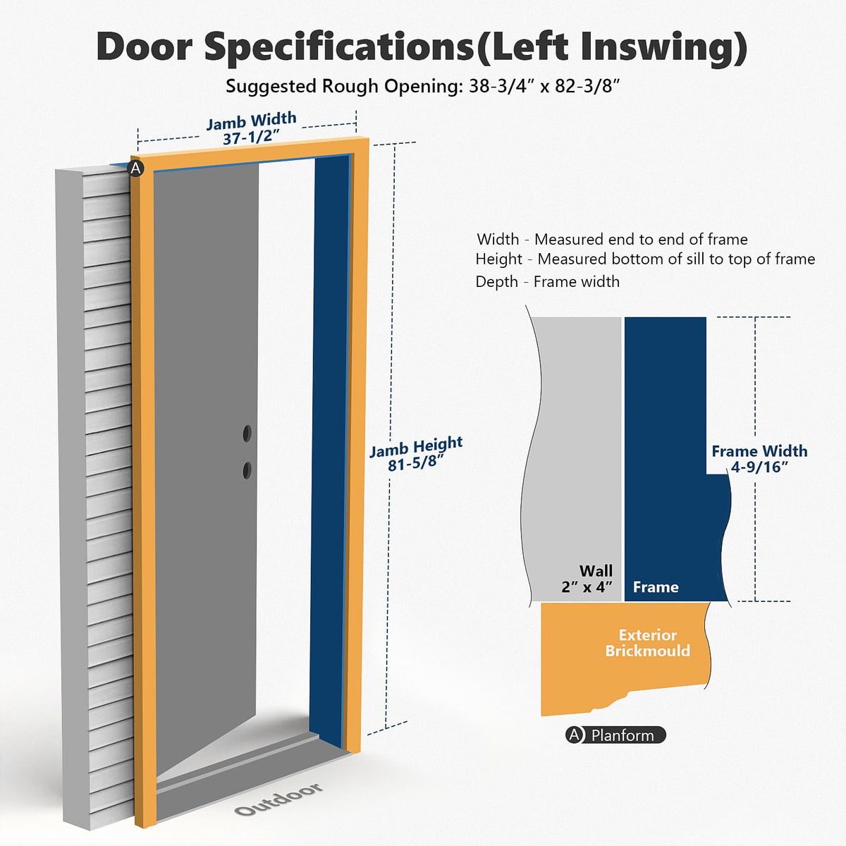 Fiberglass Exterior Door with Brickmould, 36 x 80 Left Hand Inswing 9 Lite Glass J833268