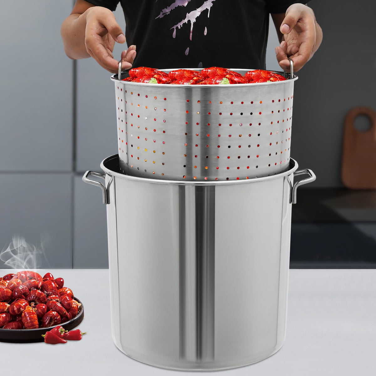 Stainless Steel 40L Stockpot with Basket Lid S2352