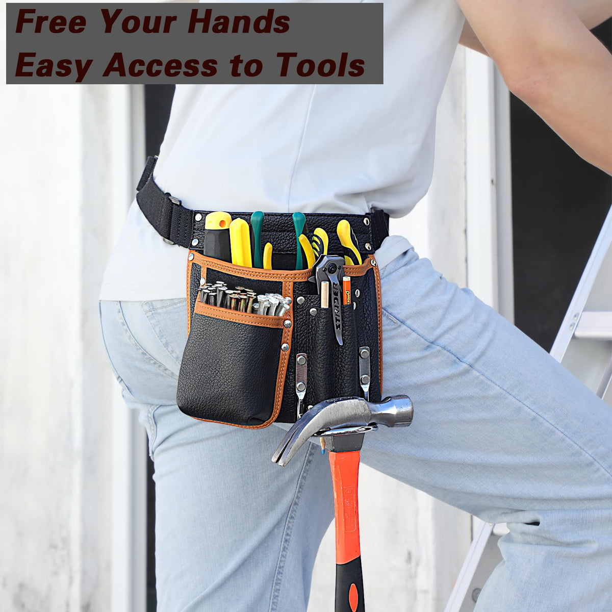 Genuine Leather Tool Belt with Multi Pockets C24774