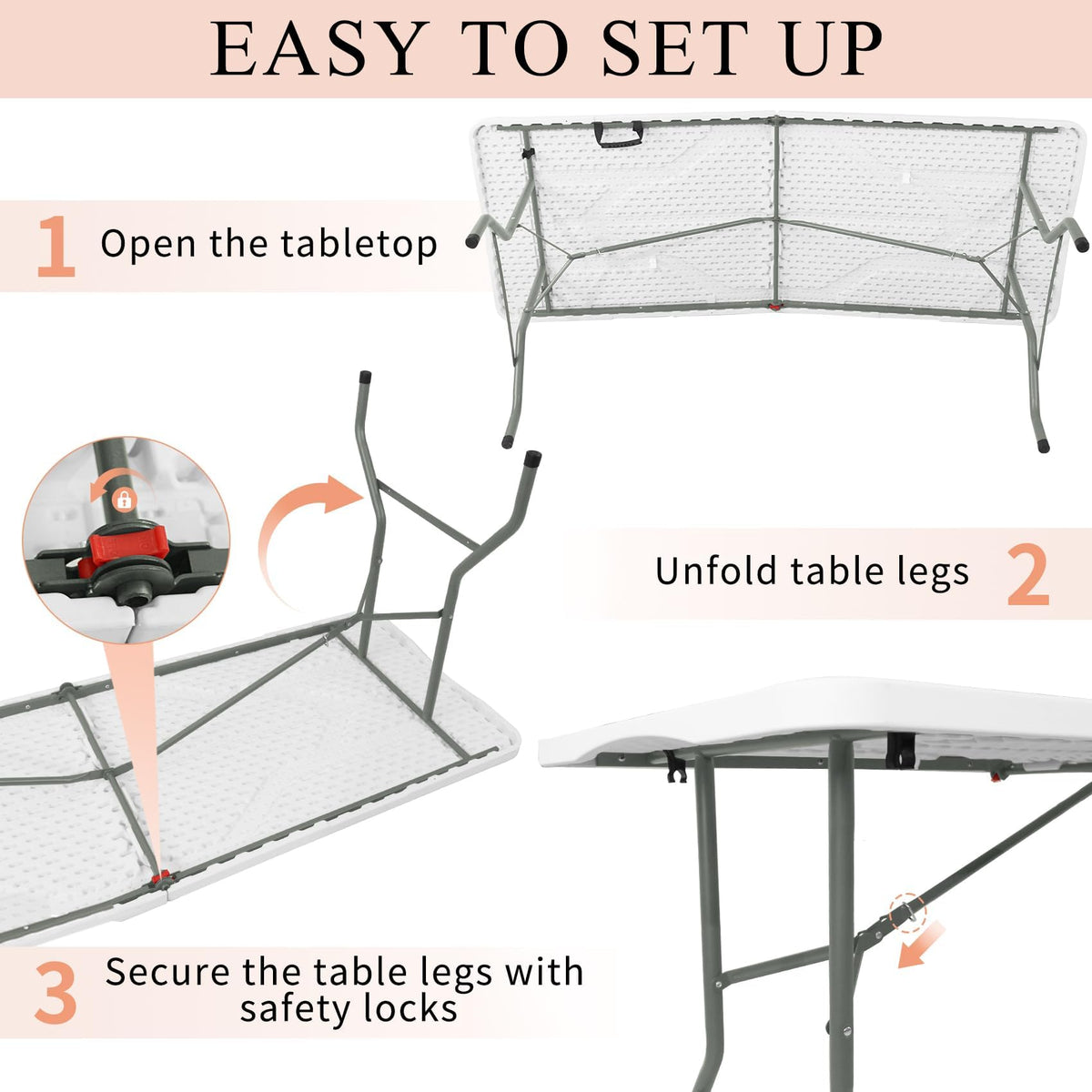 Set of 2 Lightweight 6FT Rectangular Plastic Folding Tables with Steel Legs L108986