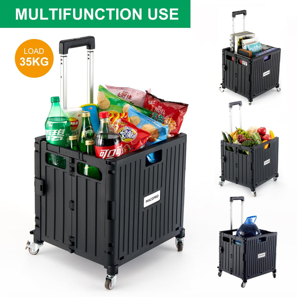 Folding Utility Cart Rolling Crate Handcart with Lid Black W696267