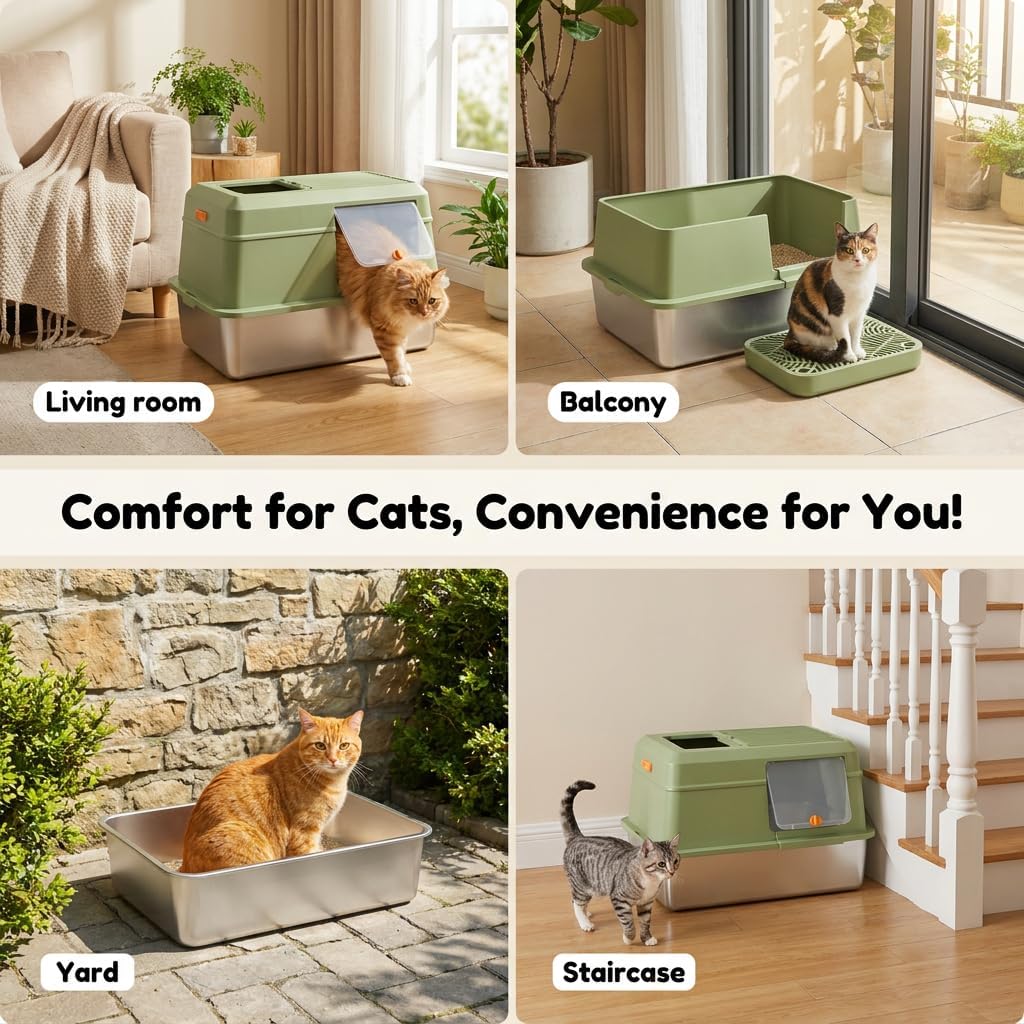 Stainless Steel Enclosed Litter Box with Lid E676