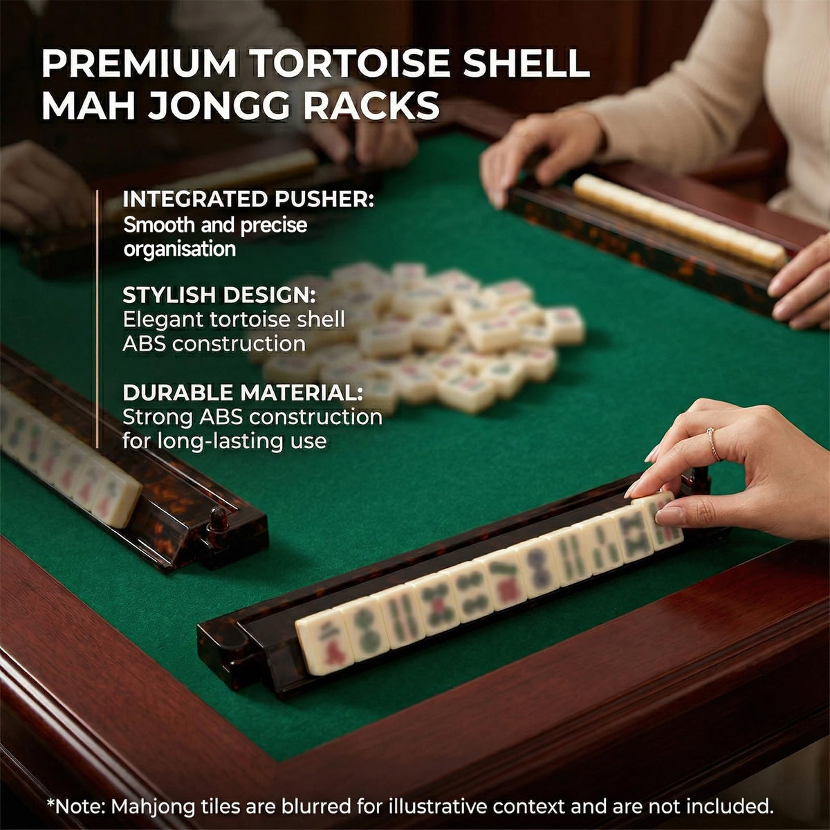 Tortoise Shell Acrylic Mahjong Racks with Pushers Set of 4 C78938