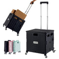 Folding Utility Cart Rolling Crate Handcart with Lid Black W696267