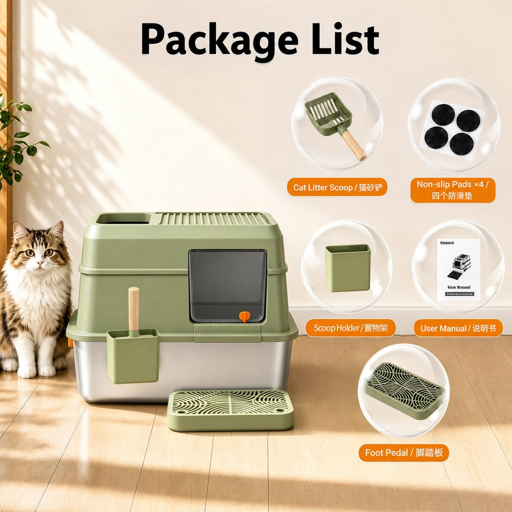 Stainless Steel Enclosed Litter Box with Lid E676