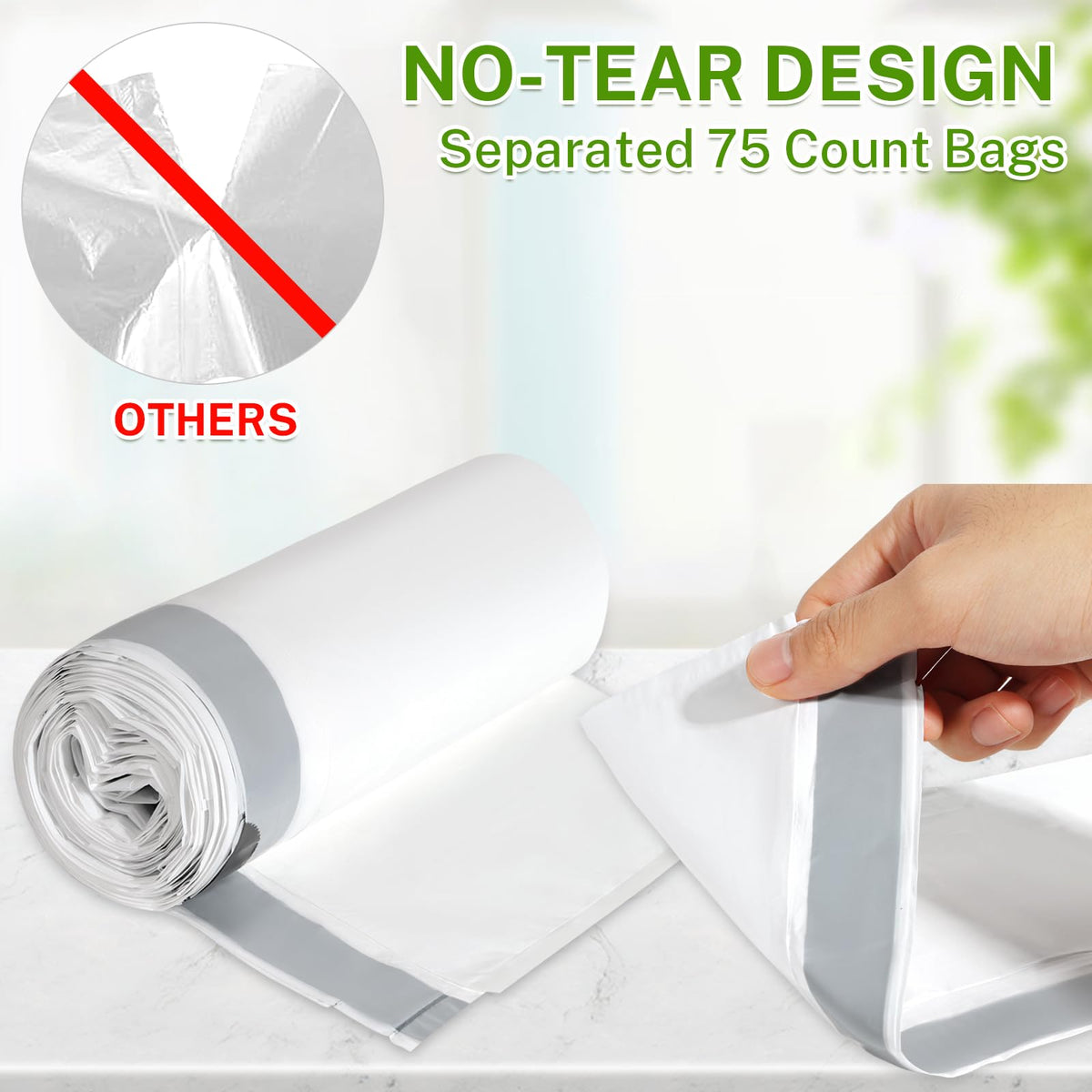 10 Gallon White 1 Mil Drawstring Trash Bags 75 Count J4942