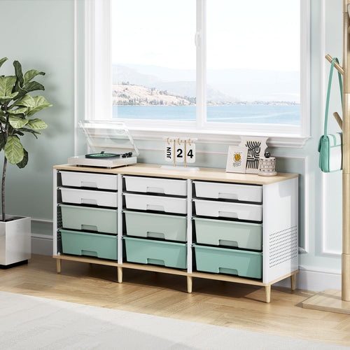 12 Drawers Storage Cabinet with Wooden Top and Plastic Bins Q6167