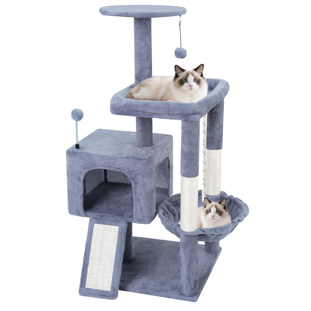37.5" Cat Tree Tower with Scratching Board Hammock Grey R447670