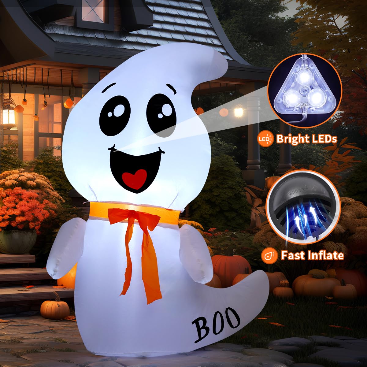 4 FT Inflatable Ghost with Built-in LEDs H38898
