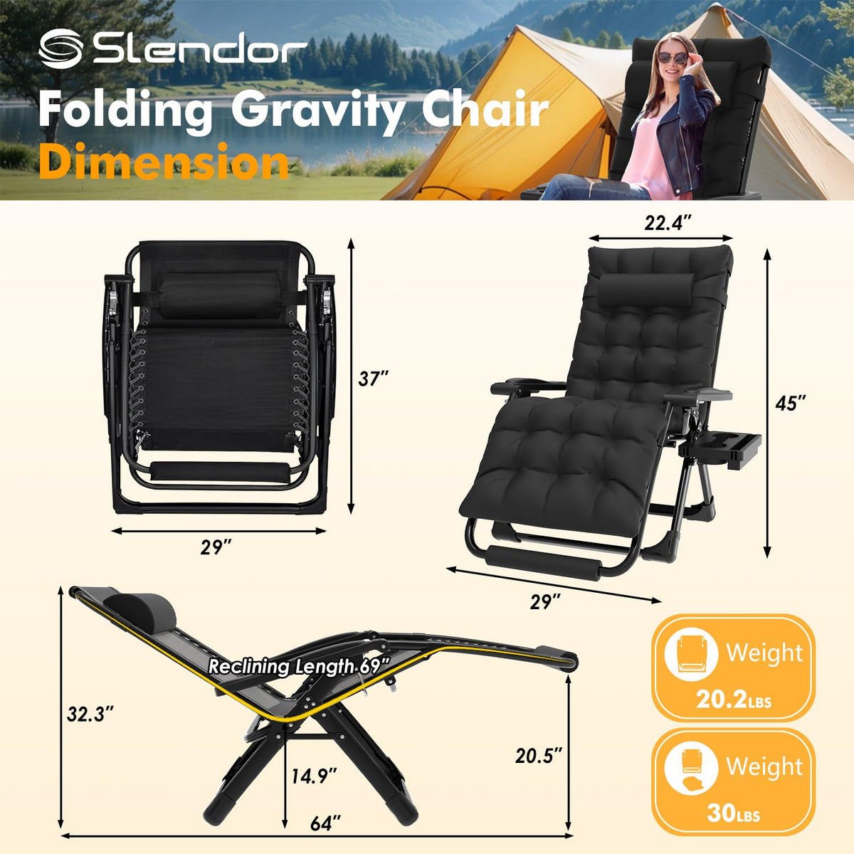Oversized Zero Gravity Chair XL Black F81983