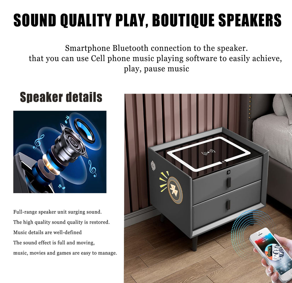 Gray 3 Drawer Solid Wood Nightstand with Speaker and USB Port A5835
