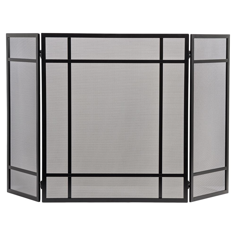 Black 3-Panel Steel Mesh Trifold Fireplace Screen F380858