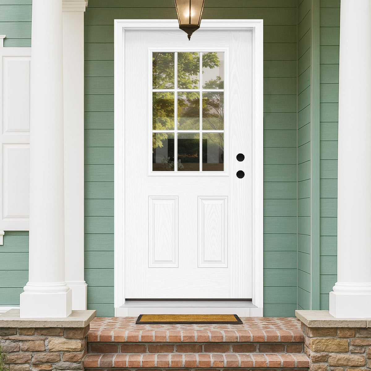 Fiberglass Exterior Door with Brickmould, 36 x 80 Left Hand Inswing 9 Lite Glass J833268