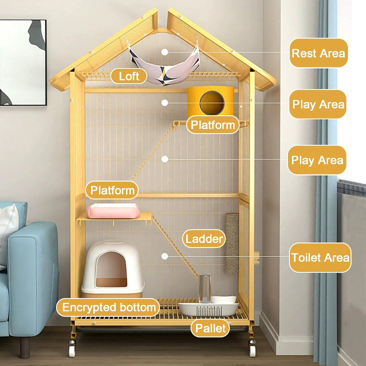 4-Tier Indoor Cat Enclosure with Ramp and Multiple Doors L343