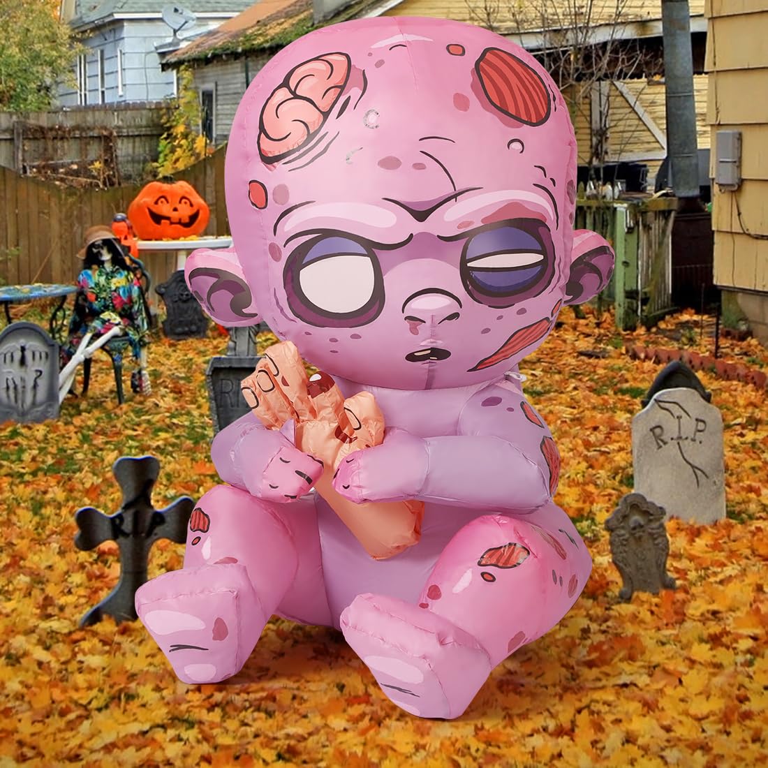 3 FT Halloween Inflatables Zombie with Built-in LEDs F24956