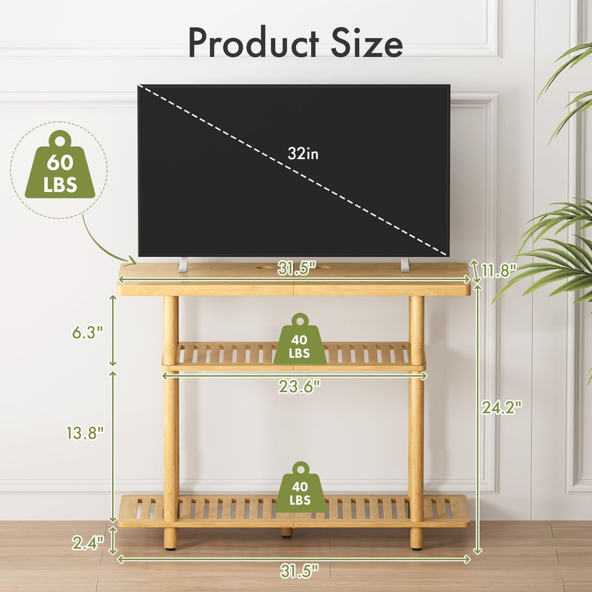 Bamboo 3-Tier TV Stand for up to 32 Inch O80404