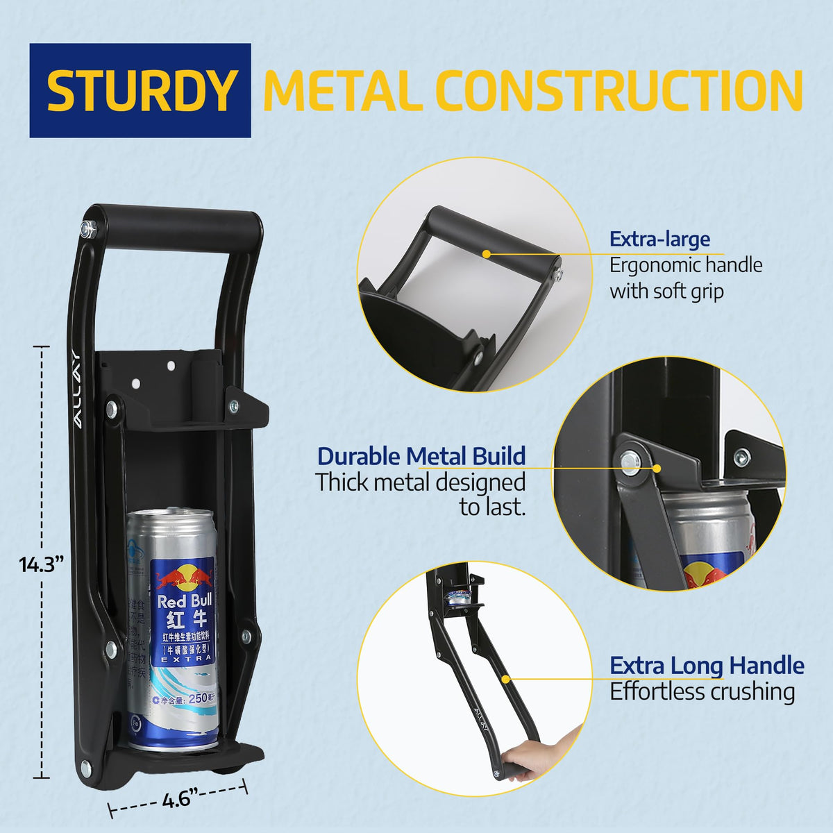 16oz Wall Mounted Can Crusher with Built-In Bottle Opener L624