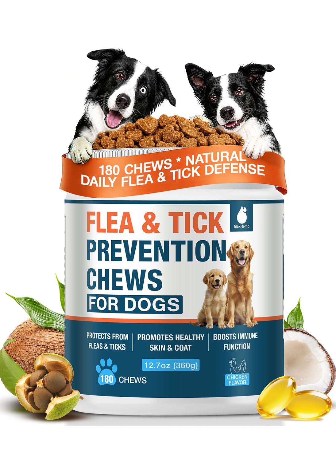 Natural Flea and Tick Chewables for Dogs, 180 Soft Chews O264018