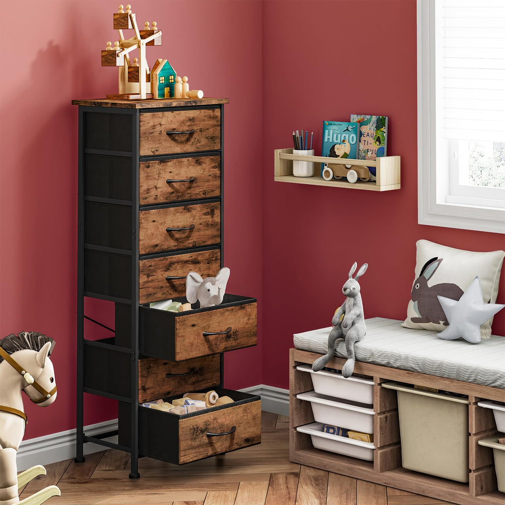 Rustic Brown 7 Fabric Drawer Dresser S8279