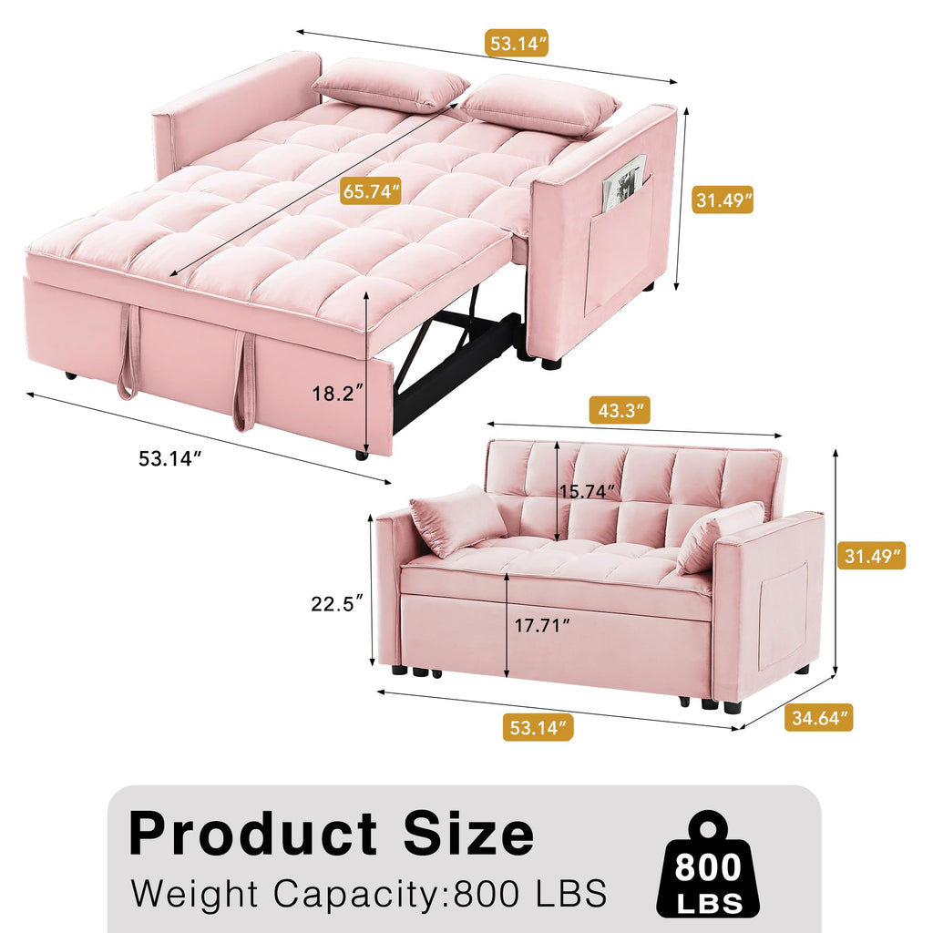3 in 1 Convertible Sleeper Sofa Bed Velvet Pink Y974727