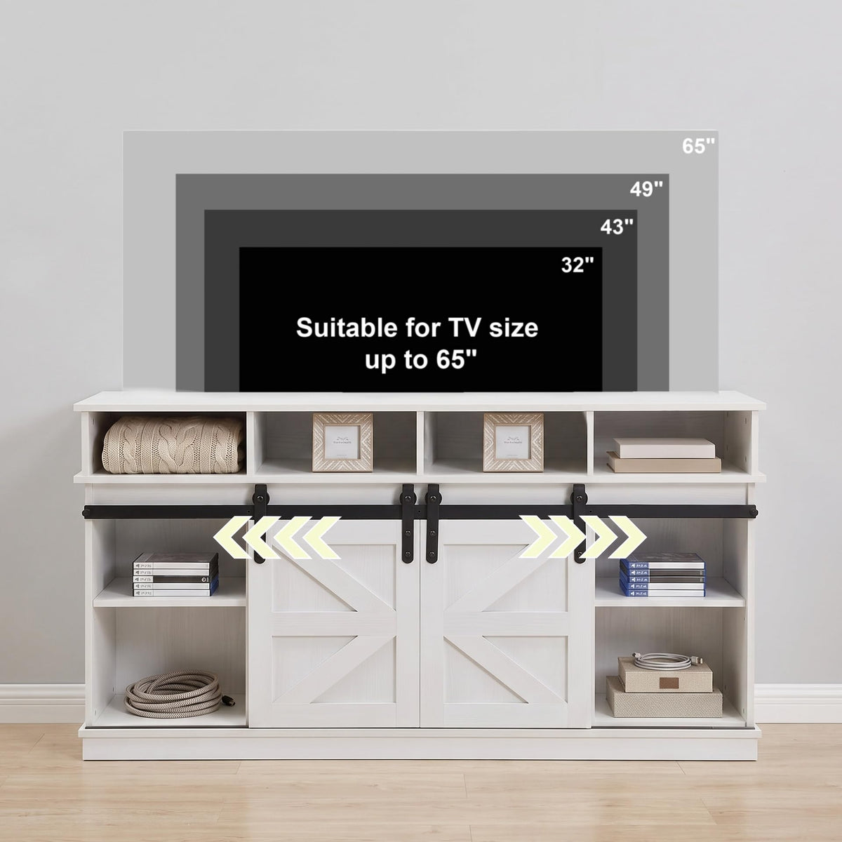 White 58" Farmhouse TV Stand with Sliding Barn Doors Q257