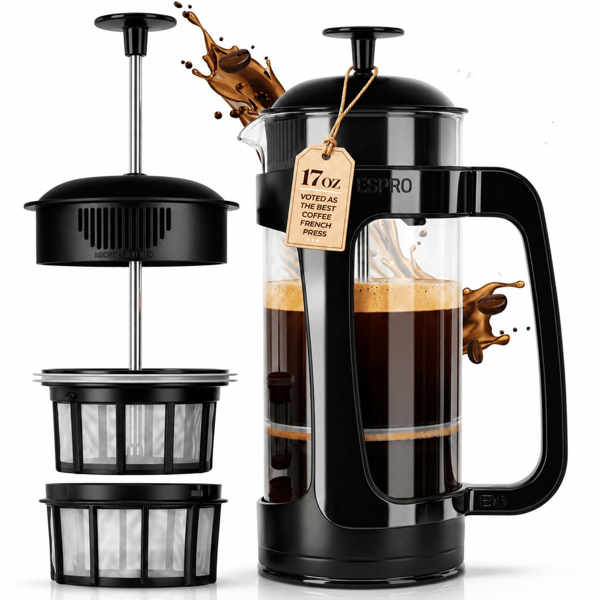 Black 17oz French Press Coffee Maker L759