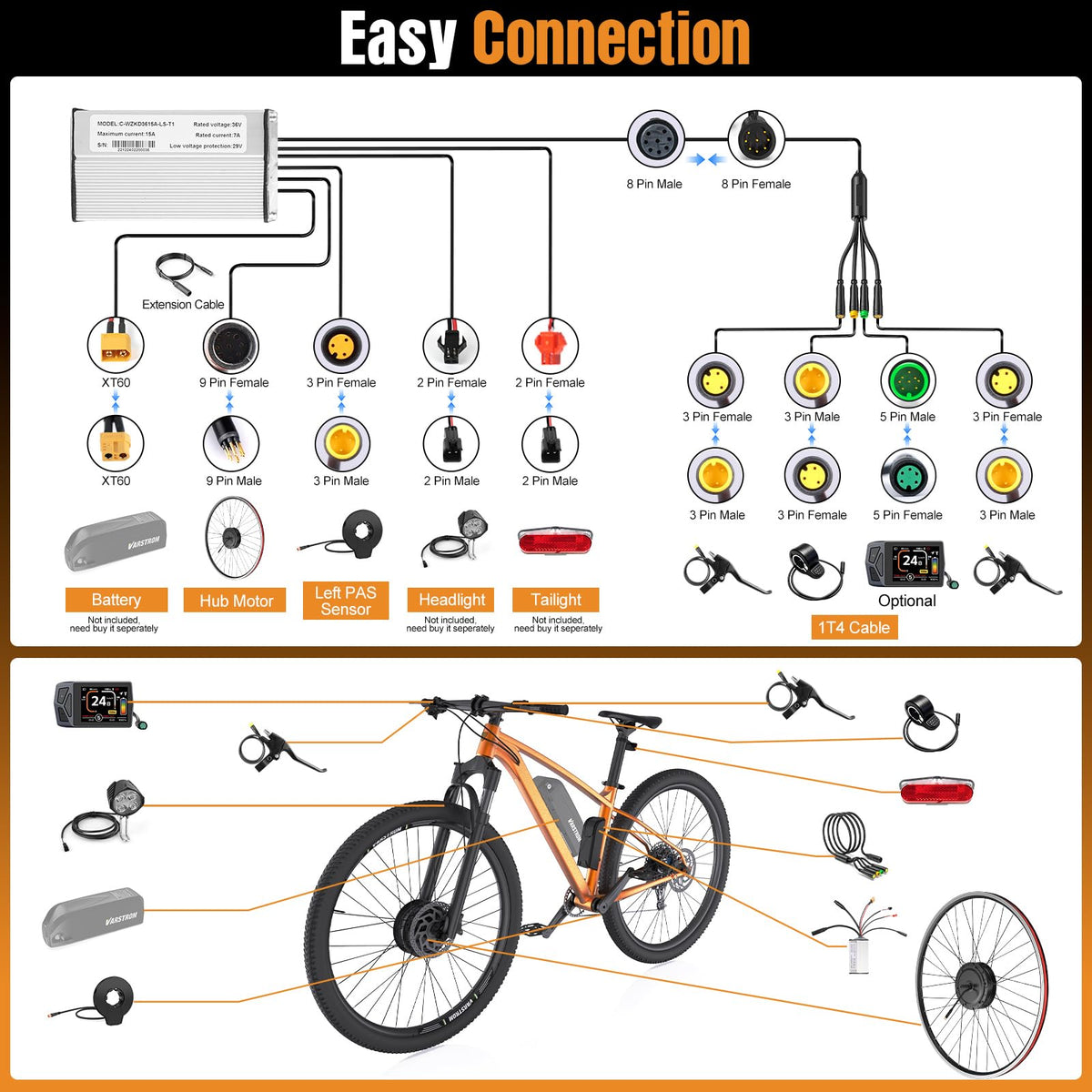 48V 500W Front Hub Motor Ebike Conversion Kit H17016