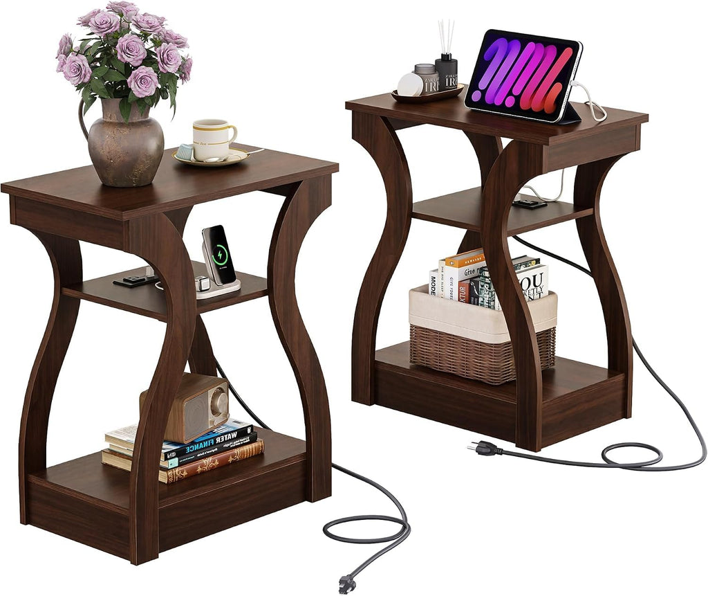Brown End Tables Set of 2 with Charging Station A320709