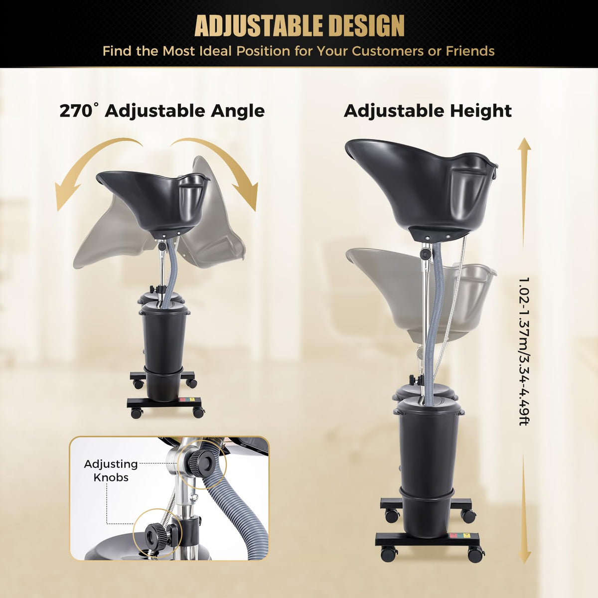 Portable Height and Angle Adjustable Shampoo Basin with 2 Water Buckets and 4 Wheels W182952